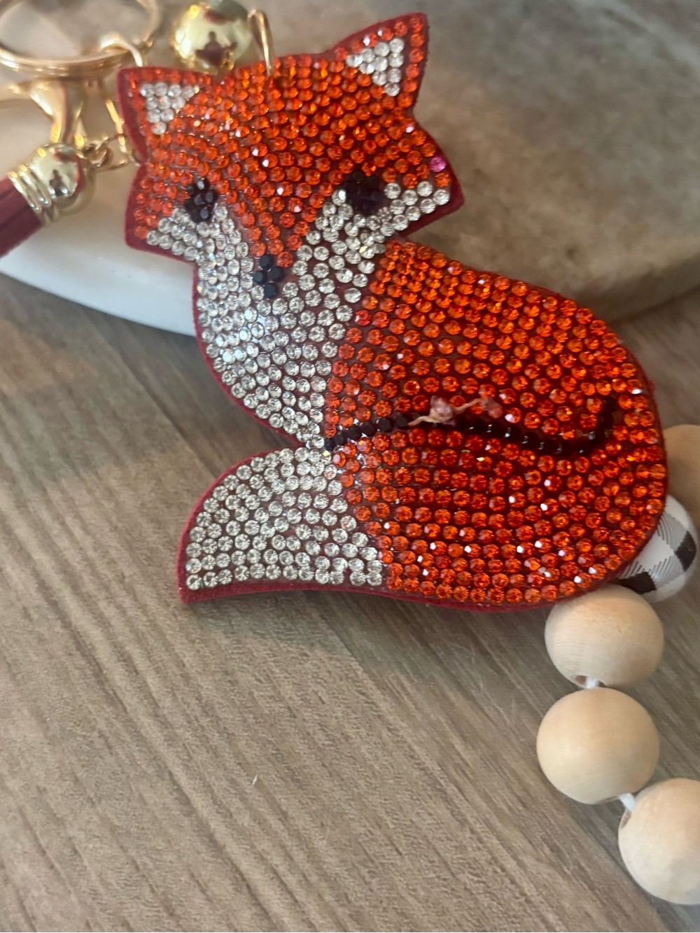 Rhinestone Fox Keychain Charm - Sparkling Orange and White